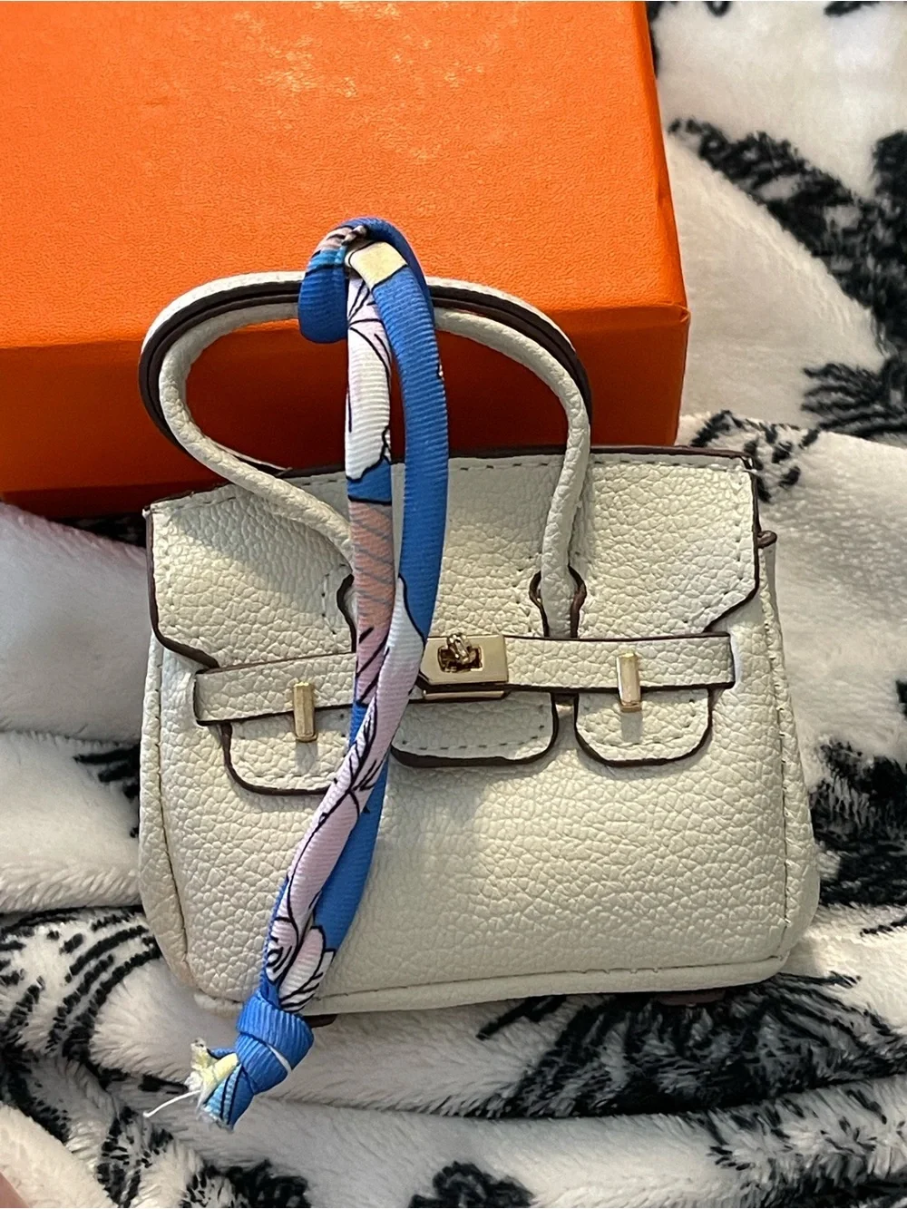 White Mini Leather Satchel Handbag Purse Charm